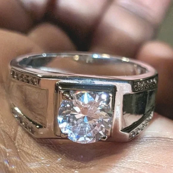 Men's Wedding Ring 14K White Gold Plated Round Cut Simulated Diamond Sz12